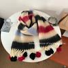 Rainbow Striped Scarf Women's Premium Sense Versatile Tassel Ball Warm Scarf Christmas Atmosphere