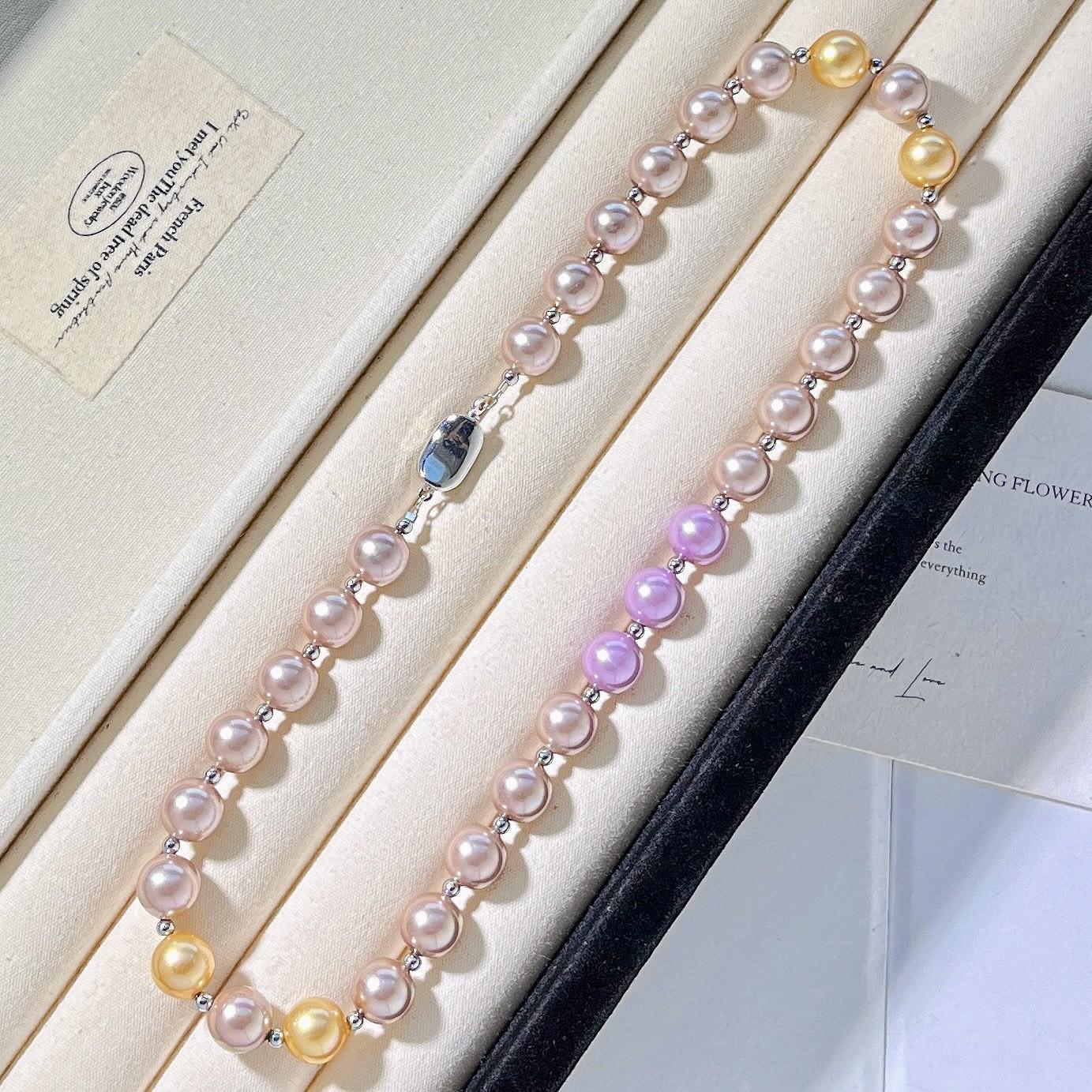 Highlight Purple Mixed Color Faux Crystal Pearl Design Necklace Clavicle Chain Sweater Chain