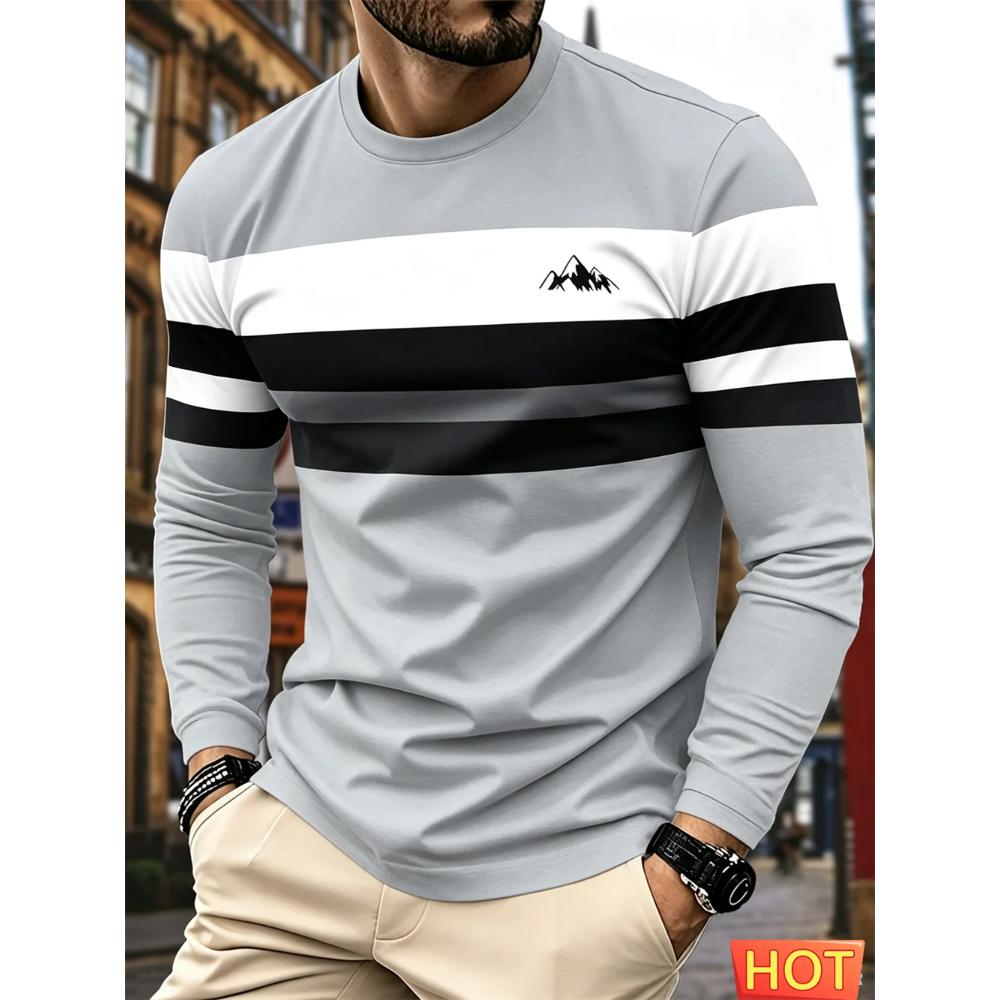 Haut Rayé Polyvalent pour Homme Décontracté Manches Longues Respirant Confortable Simple Pulls Manches Longues Homme