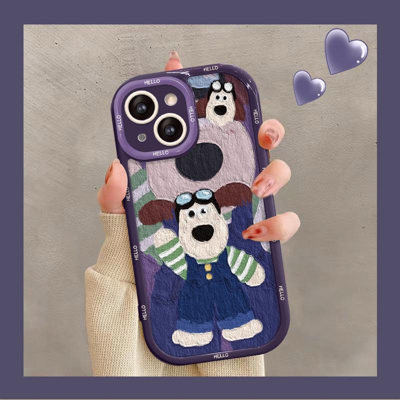 Applicable To Apple 14promax Mobile Phone Case IPhone 13/15 Oil Painting Cute Dog 11/12 Niche Xs/xr