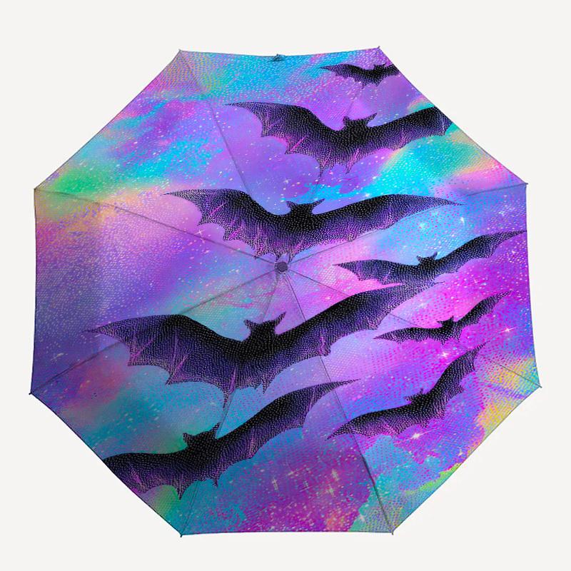 1 шт. Зонт с рисунком «Летучая мышь и Галактика», Автоматический зонт с открытием и закрытием, Зонт высокого качества, Идеальный подарок для нее 345