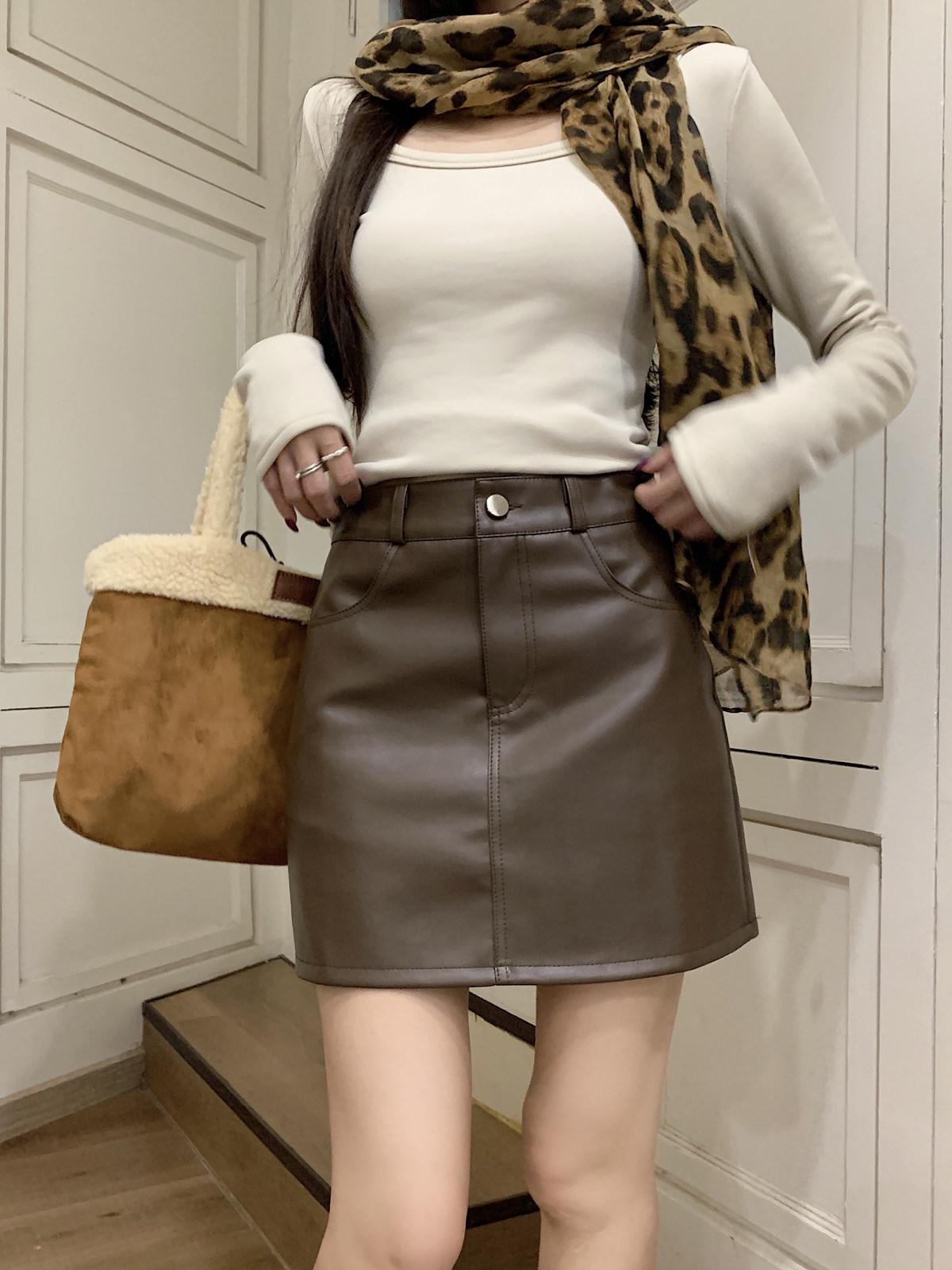 Women s Plus Size PU Leather High Waist A-Line Skirt with Jacket – Sexy Hip-Hugging Spring/Autumn Short Skirt Pants L