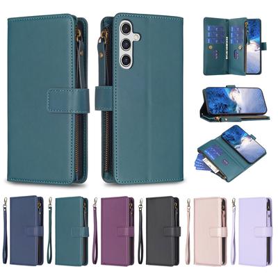 Luxury 9 Card Holder Zipper Pocket Leather Handbag Cover Magnetic Closure Kickstand Wrist Strap Shockproof Flip Case For iPhone 15 14 13 12 11 Pro Max