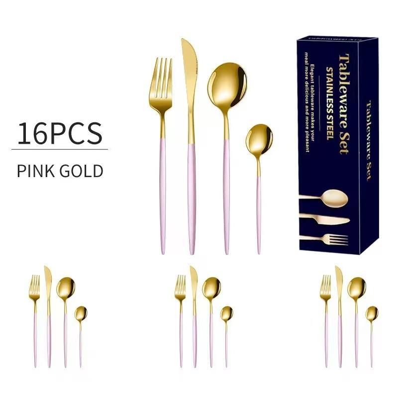 16Pcs Stainless Steel Cutlery Set Cutlery Set Mirror Polished Tableware Western Tableware, Suitable for Hotel Parties.
