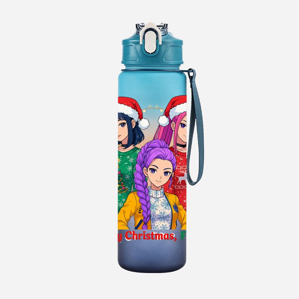 Cartoon Christmas K-Pop Demon Hunters Printed Large Capacity Drinking Cup Portable Outdoor 750Ml Water Bottle Sports Water Cup Children Kid Gift