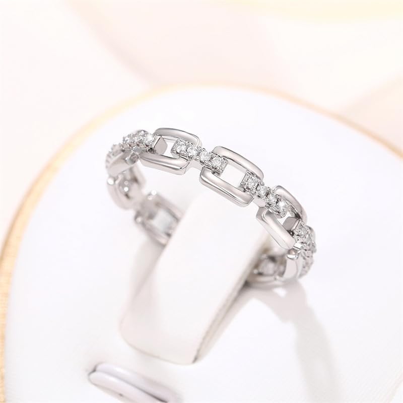 925 Sterling Silver Shiny Full Diamond Ring Chain Shaped Diamond and Zirconia Index Ring Cubic Zirconia Cocktail Rings CZ Diamond Ring Eternity