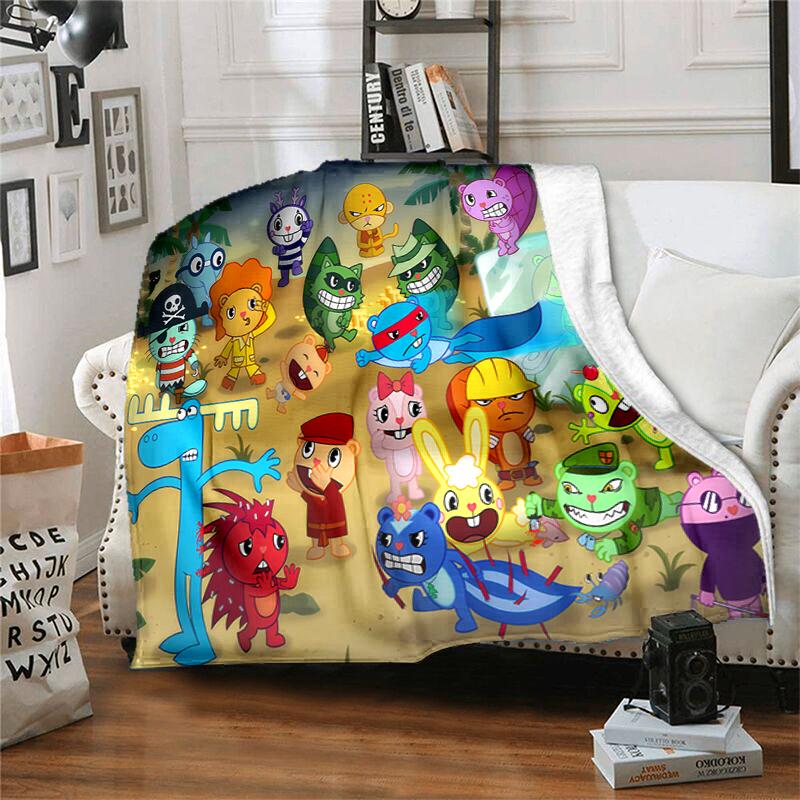 1pc Blanket Happy Tree Friends5 Print Design, Lightweight Blanket for Sofa, Bed- Soft &Warm, Gift for All Seasons Like Christmas, Halloween