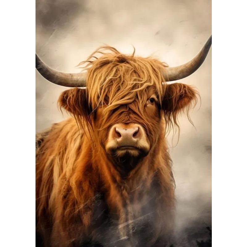 Scottish Highland Cow Wild Animal Nordic Nature Landscape Poster Canvas Painting Wall Art Pictures for Room Home Farmhouse Decor