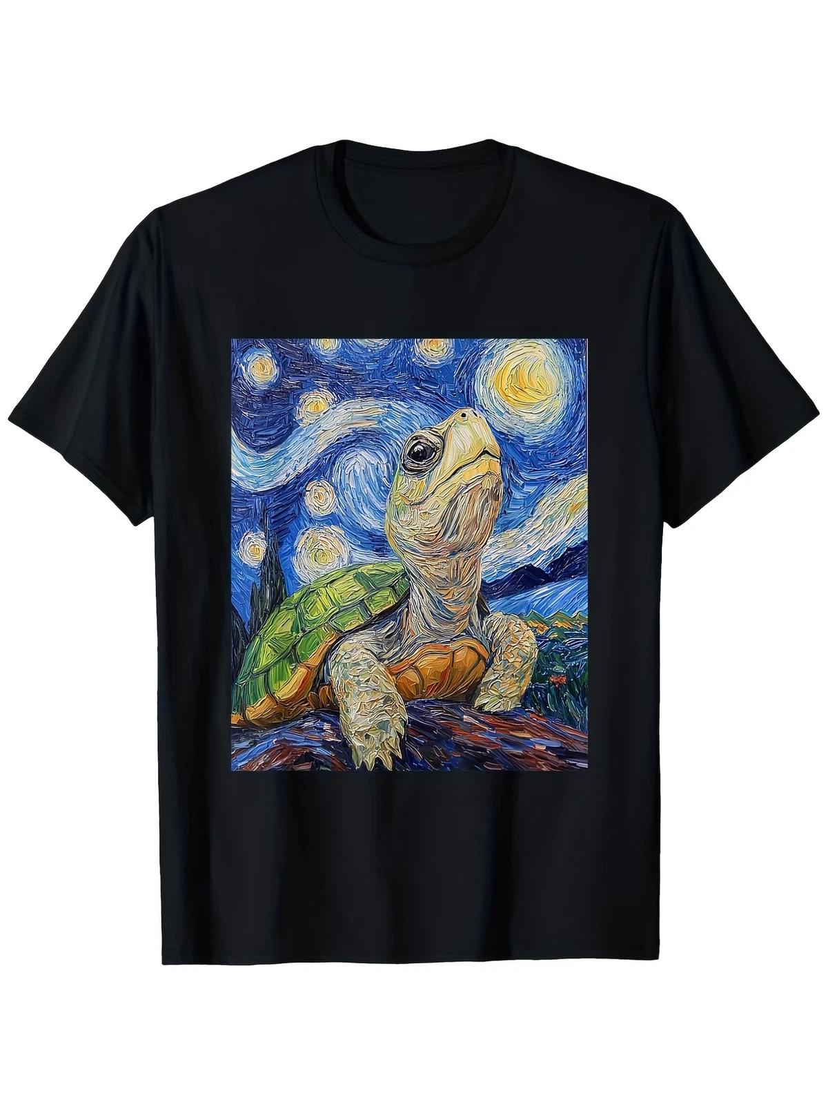 Van Gogh Starry Night Tortoise Turtle Graphic T-Shirt - Unisex 100% Cotton Casua XXL