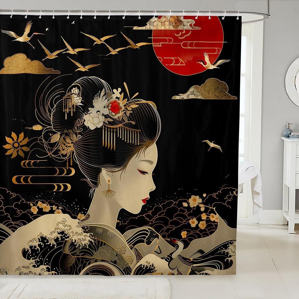 Samurai Fabric Shower Curtain Japanese Style Shower Curtain for Kids Boys Girls Vintage Dragon Bathroom Waterproof Accessories