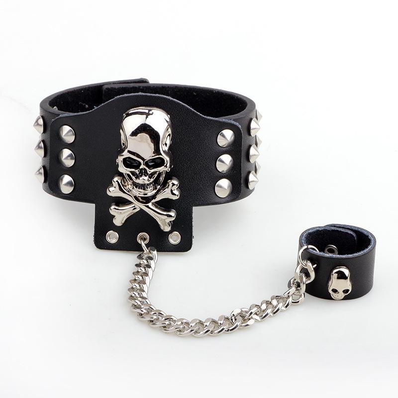 Genuine leather skull trendy accessories punk bracelet jewelry bracelet ring