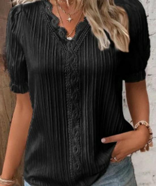 Summer 2023 Women's Fashion Hollow Short-Sleeved Shirt