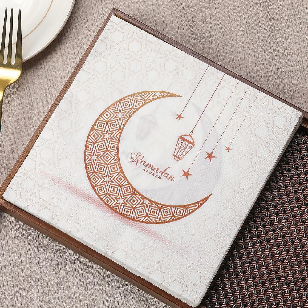 20Pcs Printed Eid Al-Fitr Napkins Double Layer Disposable Ramadan Napkins Safe Wood Pulp Decorative Napkins