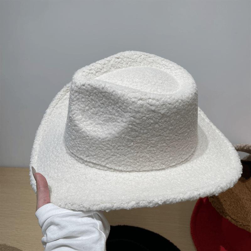 Retro Jazz Hat for Women, New Autumn and Winter Plush Hat, Stylish Wide-Brimmed Fedora, Cowboy Hat, European and American Style