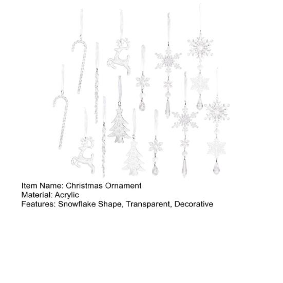 14Pcs/Set Christmas Ornament Set Faux Crystal Snowflake Icicle Drop Hanging Ornaments Winter Holiday Party Decoration