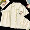 Embroidery Spotted Puppy O Ute Simple High-end Imitation Cotton Jacquard Pajamas Women's Summer Short-sleeved Three-piece Set