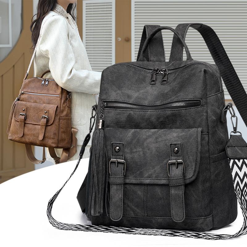 Vintage Ladies Backpack Premium Sense PU Soft Leather Shoulder Bag Large Capacity Commuter Multifunctional Backpack Women
