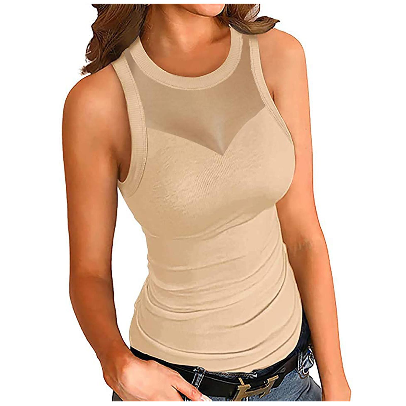 Женский пуловер, сетчатый, дышащий, без рукавов, с вставками, футболка, топ, жилет XXL бежевый