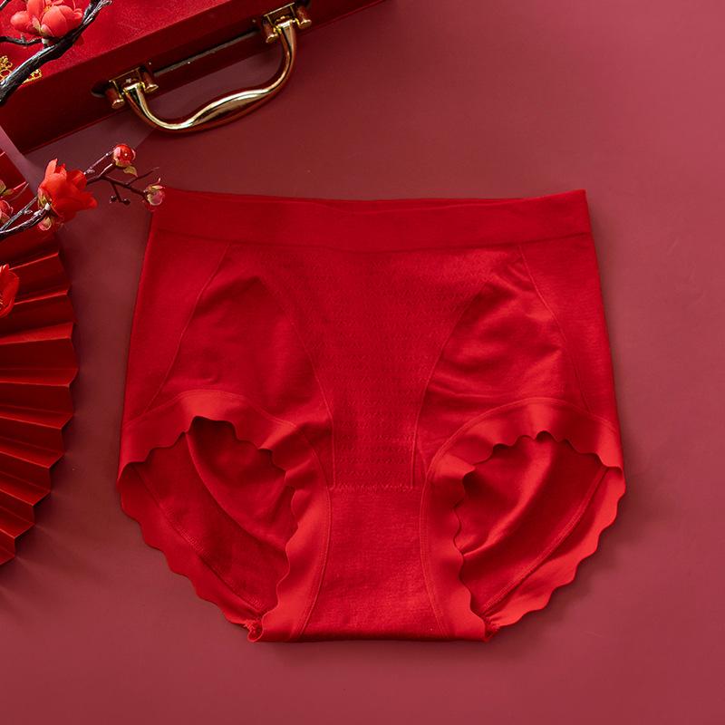 Big Size Women Spring and Autumn Year Red High Waist Belly Lift Hip Antibacterial Crotch Triangle Briefs