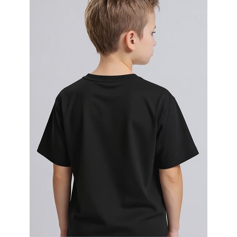 European Sizes Boys' Casual Short Sleeve T-Shirt - Stretchy & Breathable Summer Top with Hip-Hop Style Number "67" Graphic, Round Neck Kids' Tee