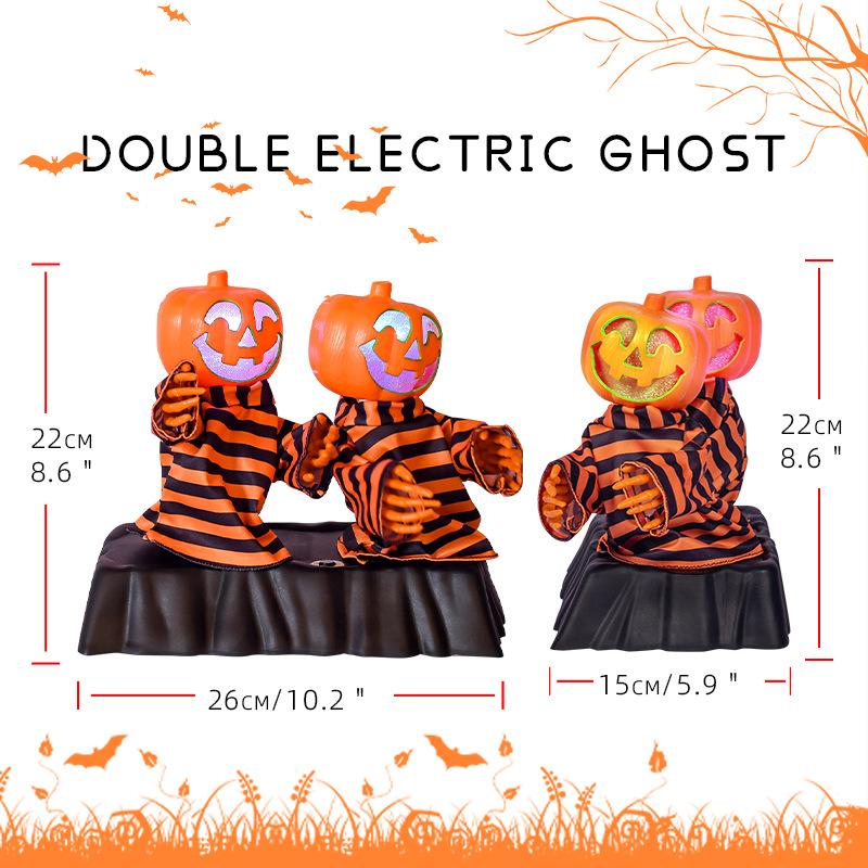 LED Dancing Pumpkin Skeleton Duo Halloween Motorized Animatronic Color Changing Light Show Haunt Sync Sound Party Essential
