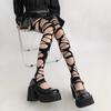 Fishnet Stockings Female Sexy Black Stockings Punk Wind Ripped Bandages Black Silk Knee Socks Irregular Stockings