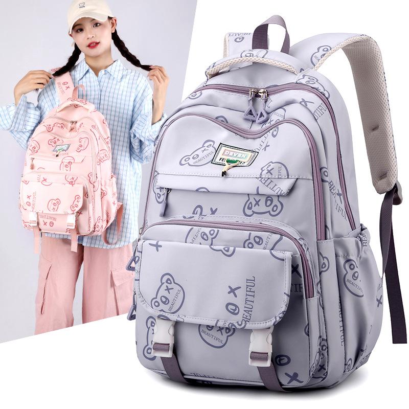 New student schoolbag female cute printed middle school student backpack large capacity outdoor leisure burden reduction backpack
