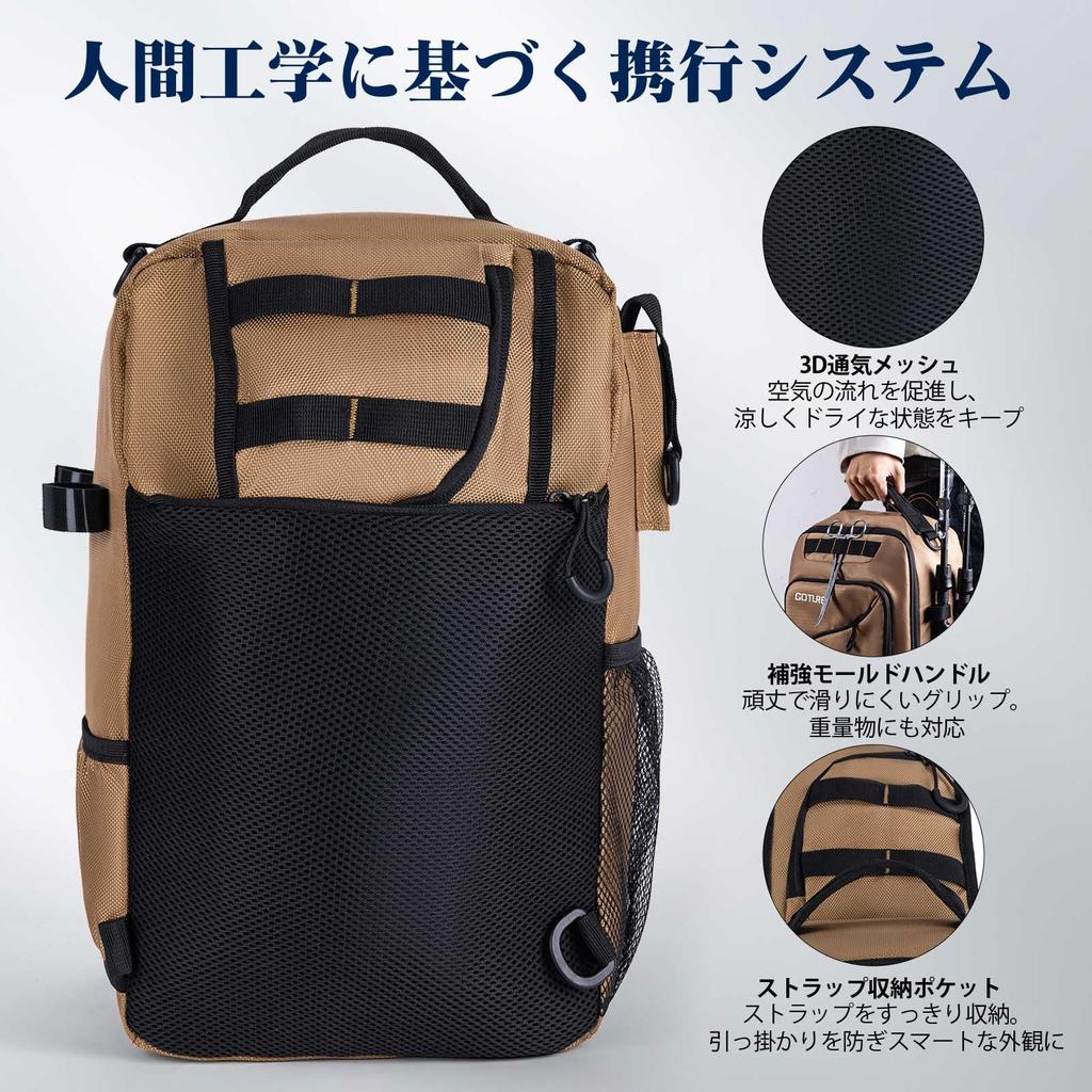 Goture Fishing Large Capacity Fishing Tackle Rod Sling Mobile Fishing Abrasion Fishing Outdoor Bag, Khaki, 20L, Bag, Holder, One-Shoulder Bag,