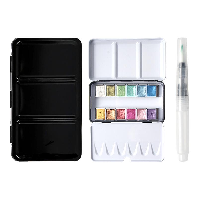 12-Color Pearlescent Watercolor Set for Children s Painting - Includes Brushes