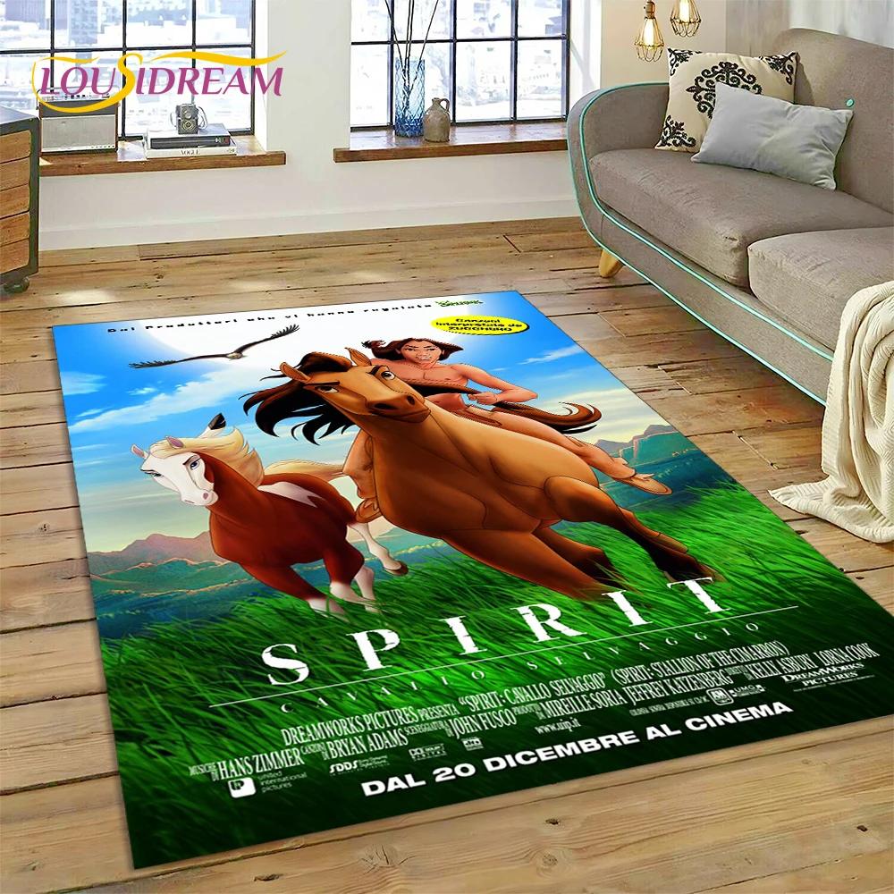 Spirit Riding Free Cartoon Horses Rug Carpet for Living Room Bedroom Home Decor,Non-slip Decoration for Sofa Doormat Girl Gift