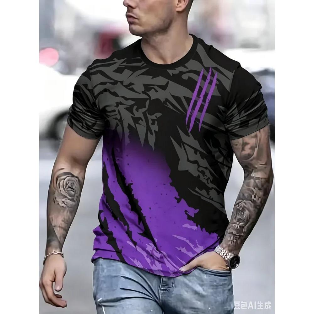 T-shirt Estiva da Uomo Girocollo Stampata in 3D Moda Versatile Traspirante Tendenza Casual