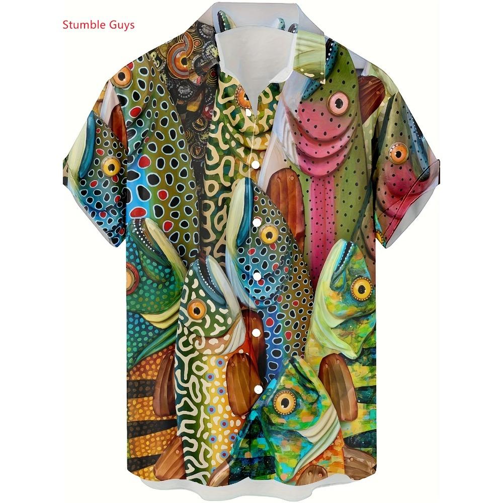 Men's High Street Graphic Hawaiian Shirt Summer Man Short Sleeve Loose Casual Fashion Street Style Vacation Beach Tops