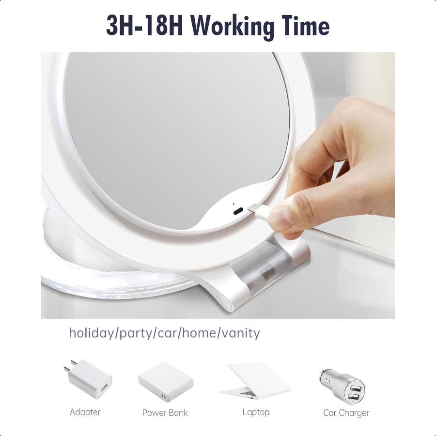 Magnifying Mirror 10X 1X Double Sided Magnification Makeup Vanity Mirror Rechargeable Lighted Mirror with 3 Color Setting Adjus