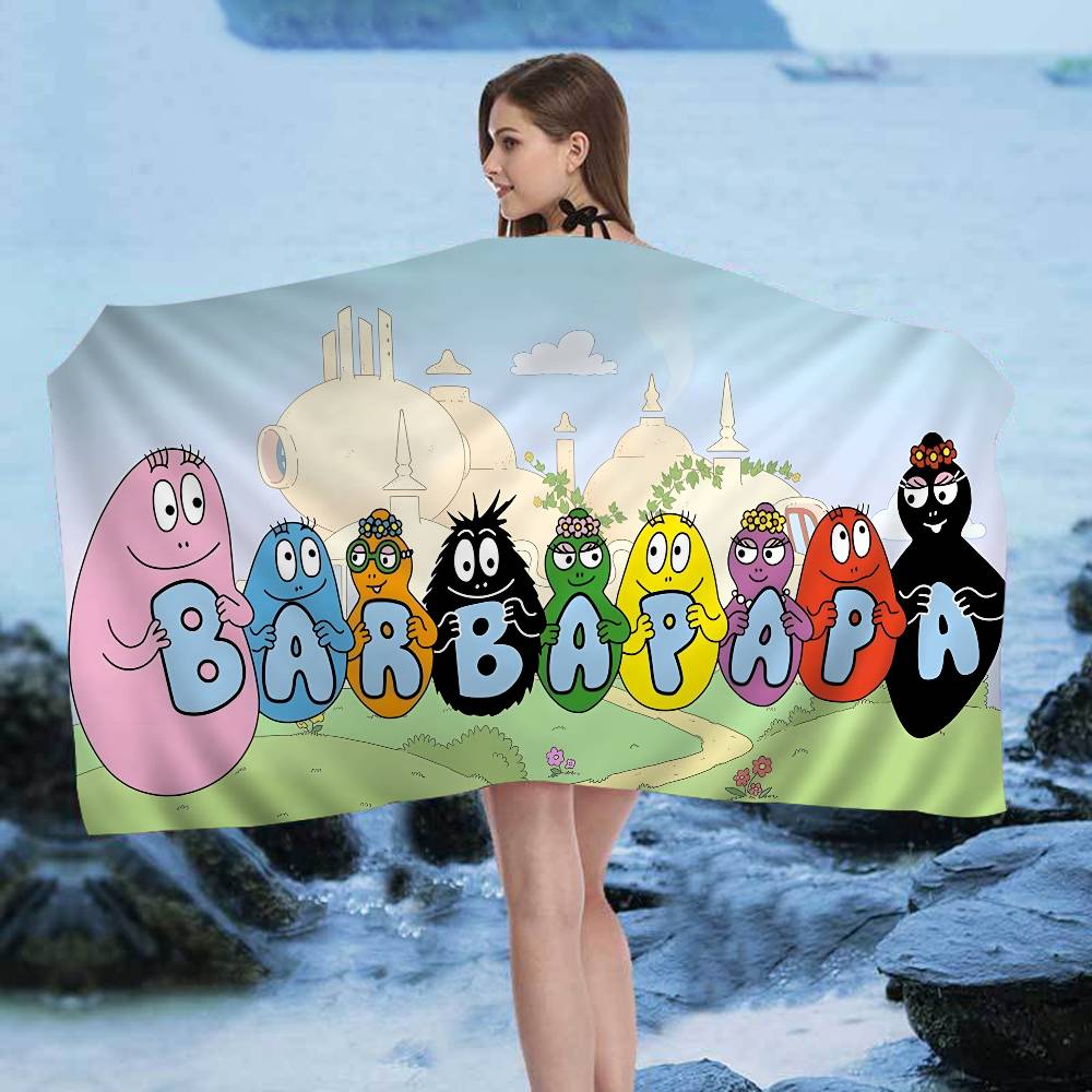 Cute Cartoon Les Barbapapa Microfiber Printed Beach Towel Mountain Climbing Yoga Beach Swimming Running Absorbent Soft Towel