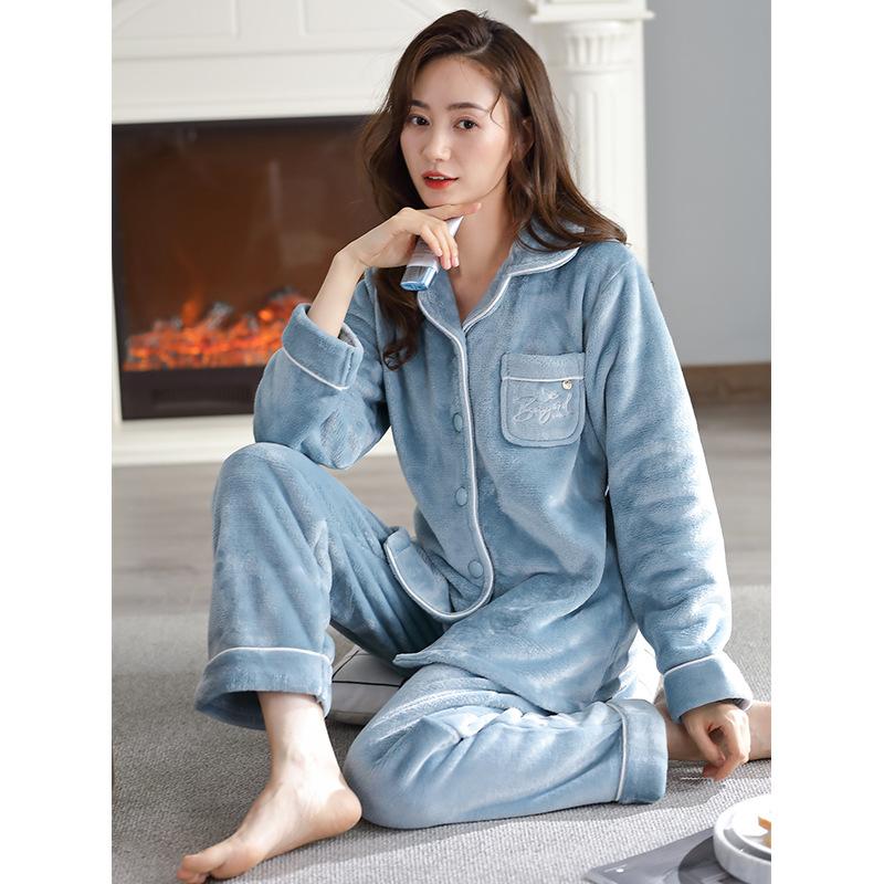Couple Pajamas Women'S Autumn And Winter Models Fleece Thickened Flannel Warm Coral Fleece Loungewear Men'S Suit