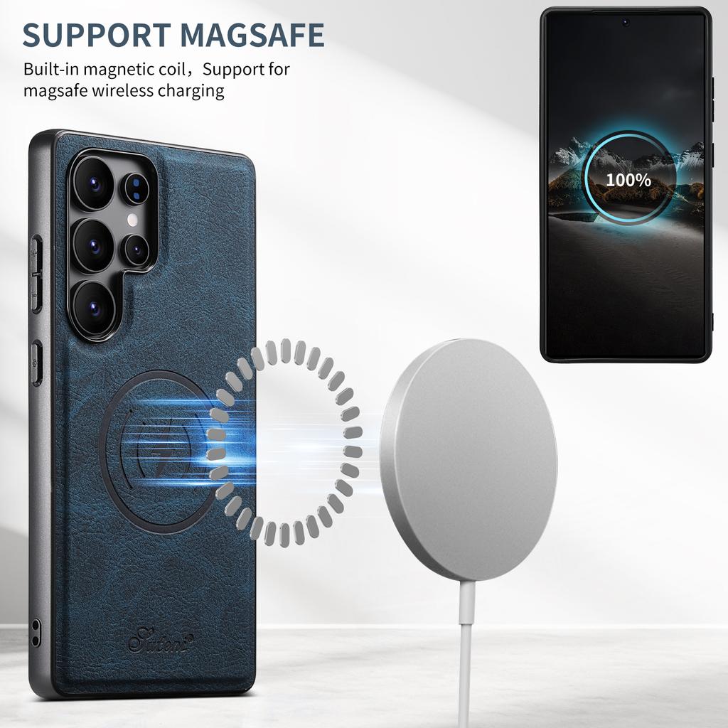 EUCAGR Luxury Faux Leather Phone Case Magnet Wireless Charging Frosted Feel For Samsung Galaxy S25Ultra S24Plus S23 S22 Note20