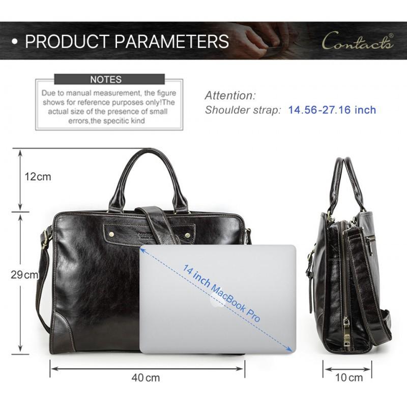 Full Grain Top Layer Cowhide Multi Compartment Men's Briefcase Can Hold 14.2-inch Genuine Leather Laptop Bag