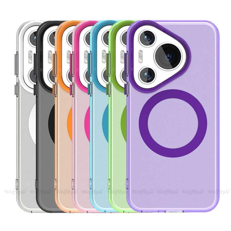 For Huawei Pura 70 Case Cover Huawei Pura 70 Capas New Transparent Annular Magnetic Wireless Charging Matte Clear Fundas Pura 70