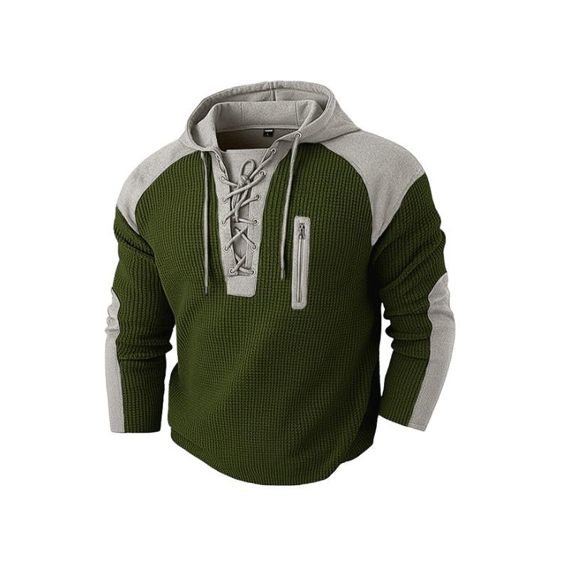 Men S Hooded Pullover Sweatshirt Color Block Casual Top