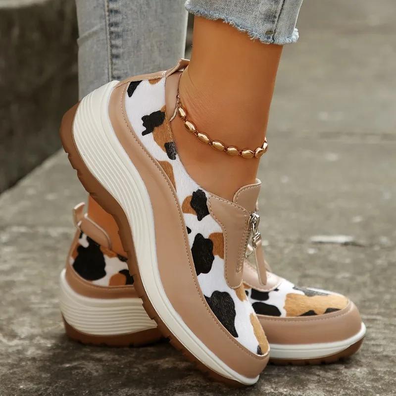 fashion 2024 Shoes Female Front Zip Women's Vulcanize Shoes Outdoor Women Sneakers Mixed Colors Round Toe Low Heel Women's Casual Shoes