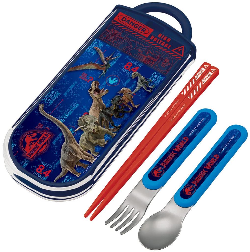 Skater Antibacterial Slide Trio Set Lunch and Fork Jurassic World 22 Made In Japan Children's (TACC2AG-A) - Box, Chopsticks, Spoon, - Design, Boys,