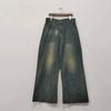 Men's Denim Pants Old Blue Washed Male Jeans Straight Casual Menwear Loose Wide Leg Trousers New Fashion