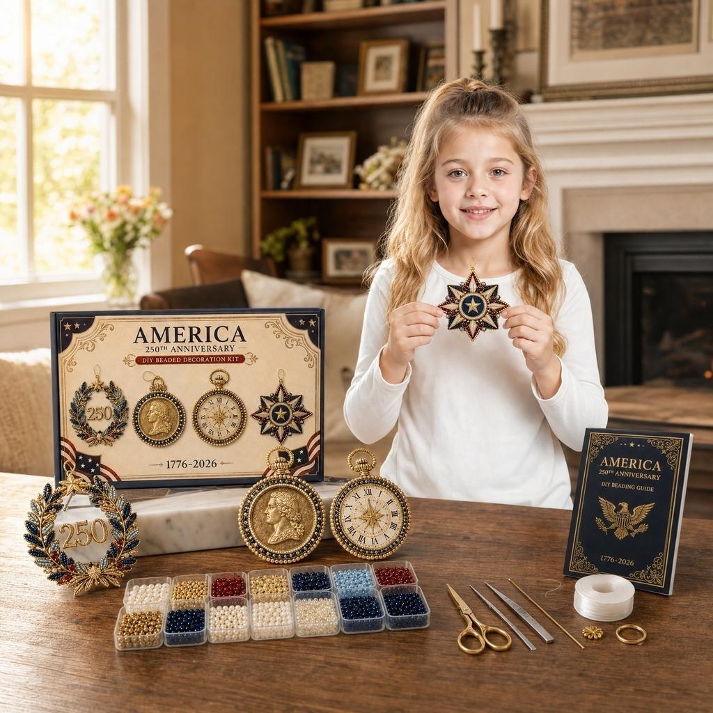 Handmade Bead Craft Kit DIY Bead Decoration Set for 250th Anniversary Commemoration with Multiple Patterns and Accessories for Home Decor Projects
