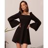 X2335 Spring/Summer Slimming Square Neck Puff Long Sleeve Dress