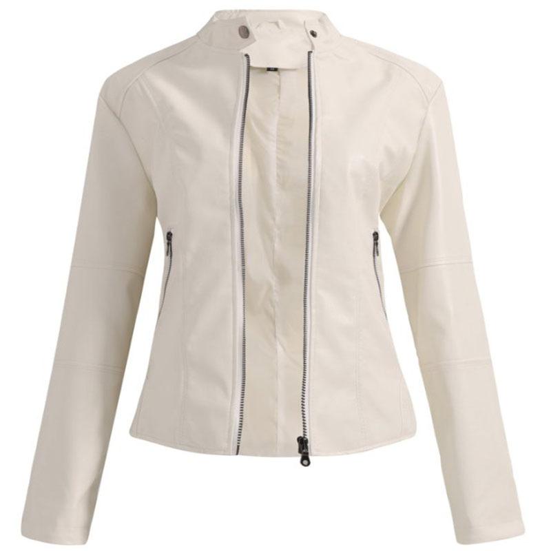 Cross-border European Size Women's Leather Jacket Women's Jacket Spring and Autumn Coat Women's Locomotive Clothing Large Size Stand-up Collar Leather