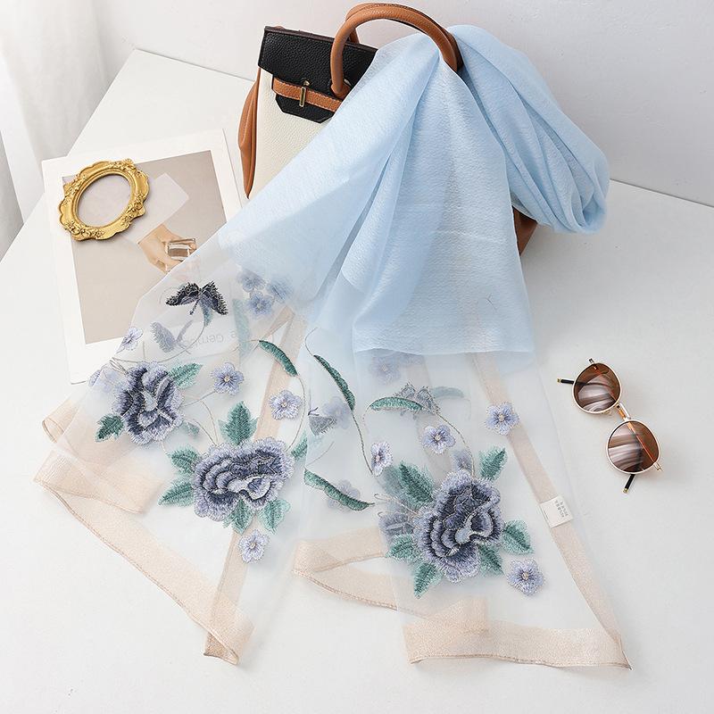Silk wool scarf women hijab pashmina shawls wrap Luxury Bandana Blanket Floral Pashmina Embroidery Scarves Foulard high quality