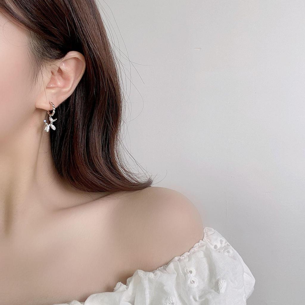 Charming White Puppy C-Shaped Tassel Dangle Earrings - 925 Sterling Silver for Women