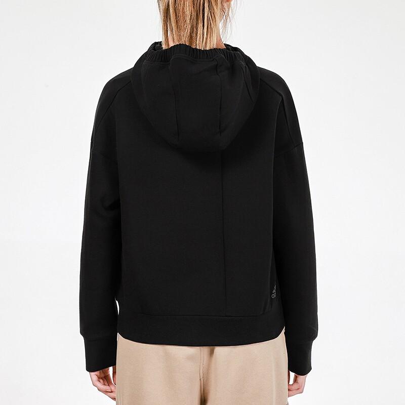 Adidas Logo Print Casual Hoodie With Long Sleeves Women Tops Black H09755