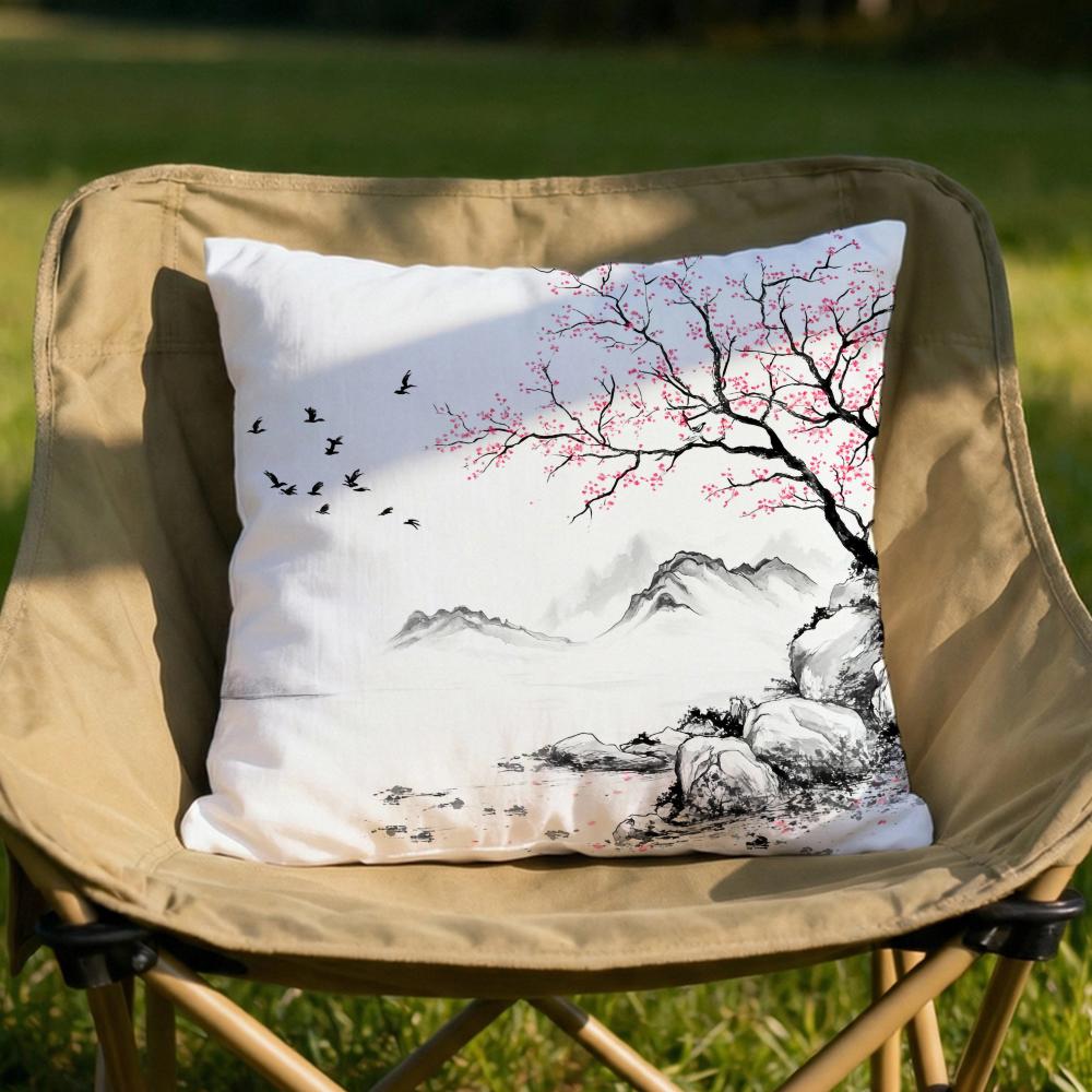 Classical Ink Landscape Cushion Cover Soft Reversible Durable Pillow Cover MultiScene Use for Home Car Daily Comfort