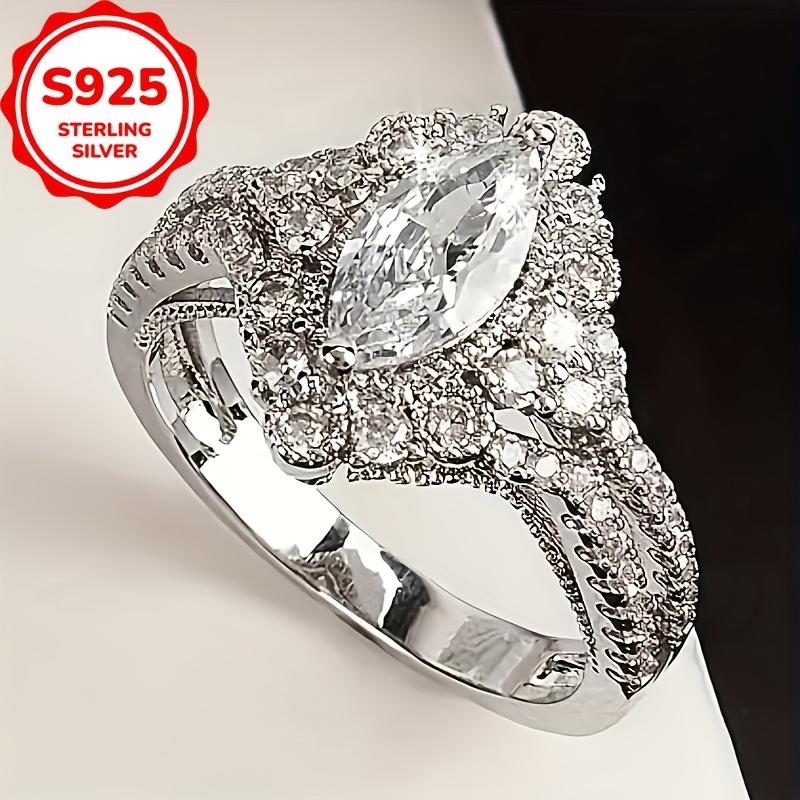 

S925 Sterling Silver White Cubic Zirconia Engagement Rings for Women Fashion Jewelry Wedding Trend 6 белый